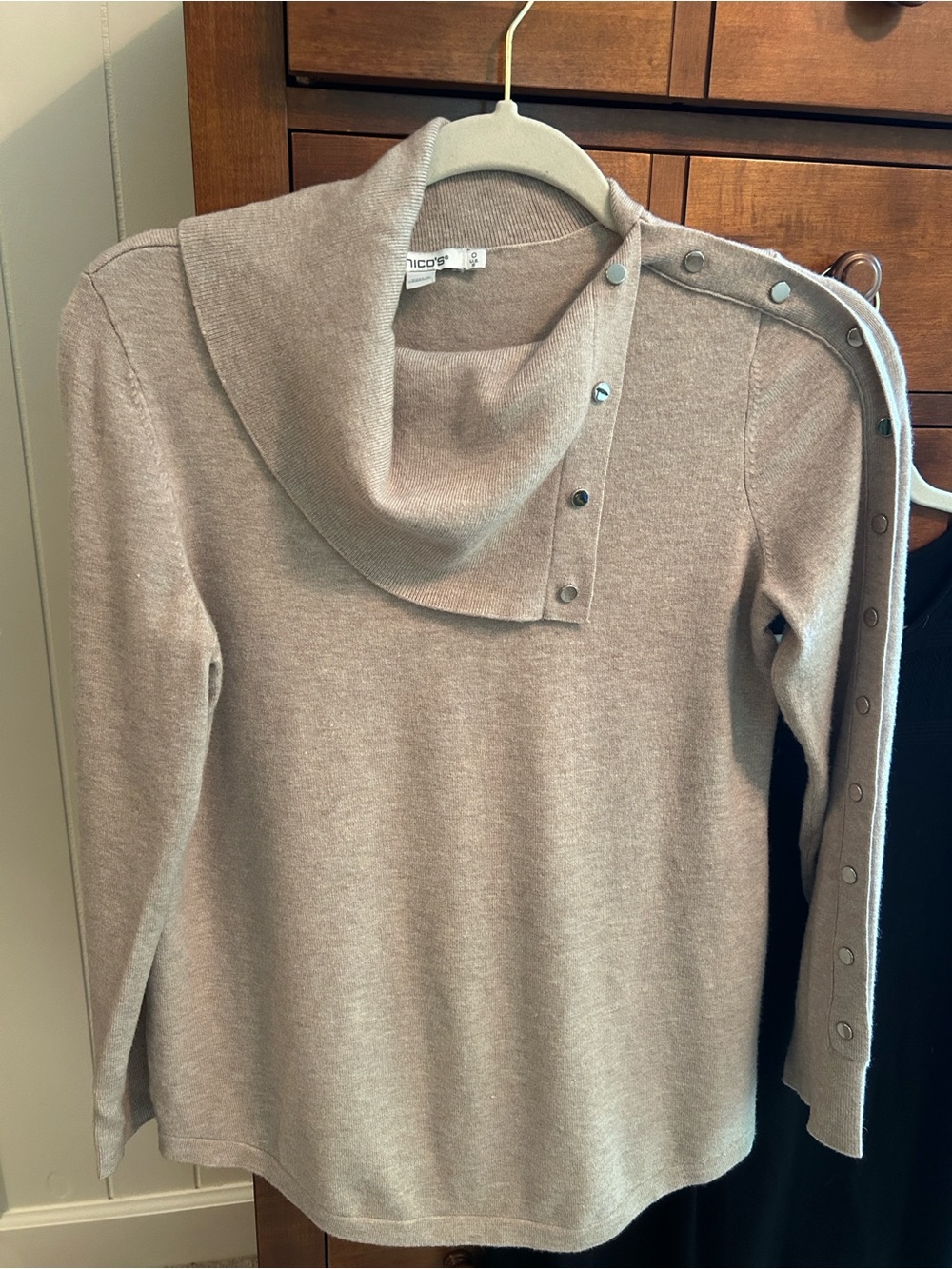 Chico's Taupe Button-Accent Cowl Turtleneck Sweater